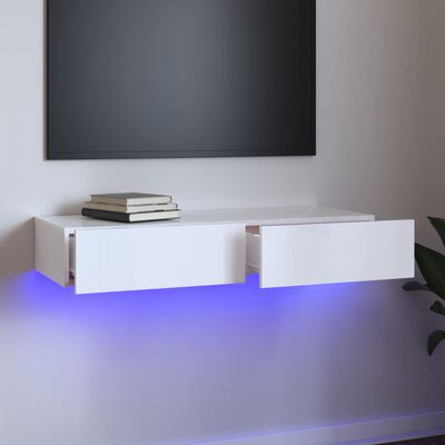 vidaXL Tv-meubel met LED-verlichting 90x35x15,5 cm hoogglans wit