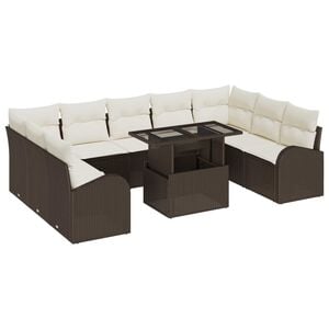 vidaXL Tuin Sofa Set met kussen met opslag 10 pcs Bruin Poly riet