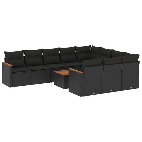 vidaXL 11-delige Loungeset met kussens poly rattan zwart