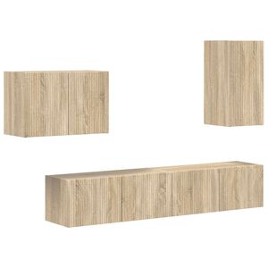 vidaXL TV Wandkast Set Wandgemonteerd 4 pcs Sonoma Eiken Bewerkt hout