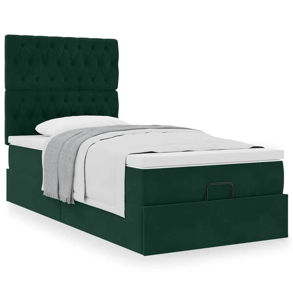 vidaXL Ottoman bed met matrassen 90x200cm fluweel donkergroen