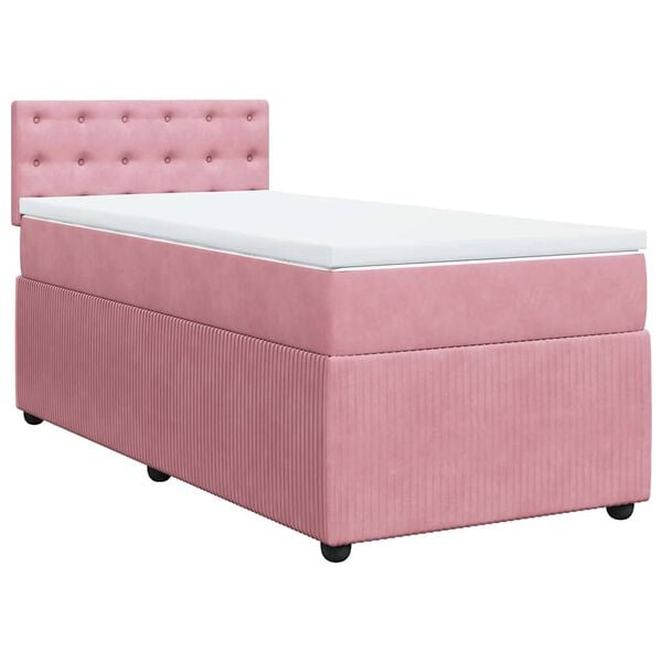 vidaXL Boxspring met matras fluweel roze 100x200 cm
