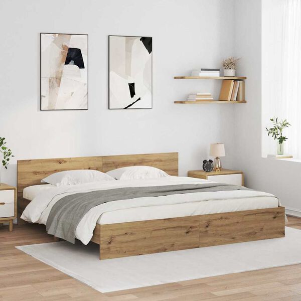 vidaXL Bedframe met hoofdeinde Artisan Eiken 180 x 200 cm Bewerkt hout