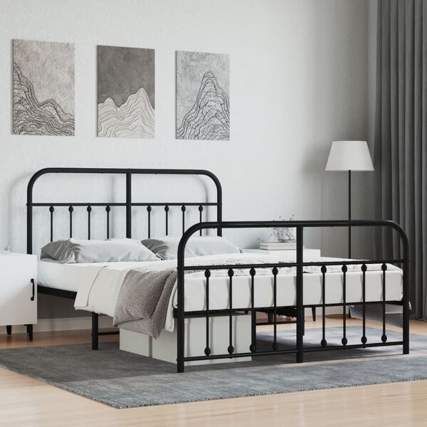 vidaXL Bedframe met hoofd- en voeteneinde metaal zwart 140x190 cm