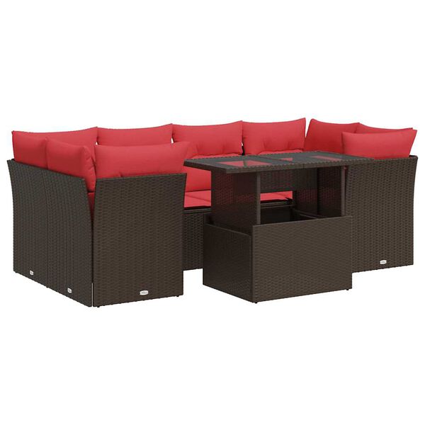 vidaXL 7-delige Loungeset met kussens poly rattan acacia bruin