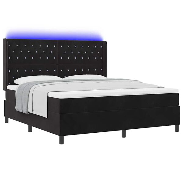 vidaXL LED Boxspring Bed met Matras Geruit Zwart 180 x 200 cm Fluweel