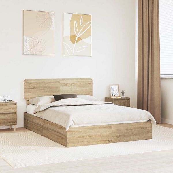 vidaXL Opslag bed met lade Sonoma Eiken 140 x 190 cm Bewerkt hout