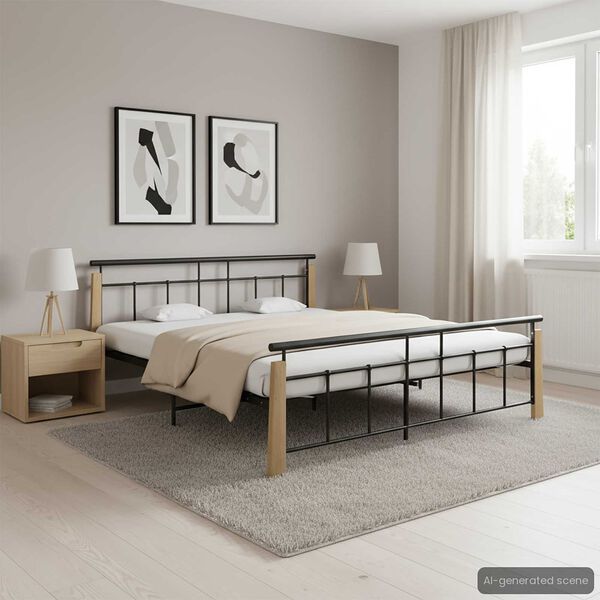 vidaXL Bedframe metaal en massief eikenhout 180x200 cm