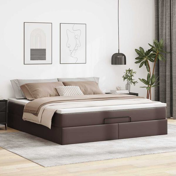 vidaXL Ottoman bed met matras 160x200cm kunstleer bruin