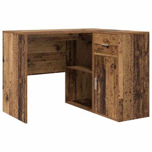 vidaXL Hoekbureau met lade met plank Oudhout 102 x 88 x 75 cm