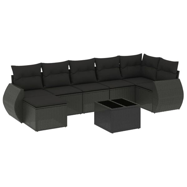 vidaXL 8-delige Loungeset met kussens poly rattan zwart