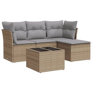 vidaXL 5-delige Loungeset met kussens poly rattan beige
