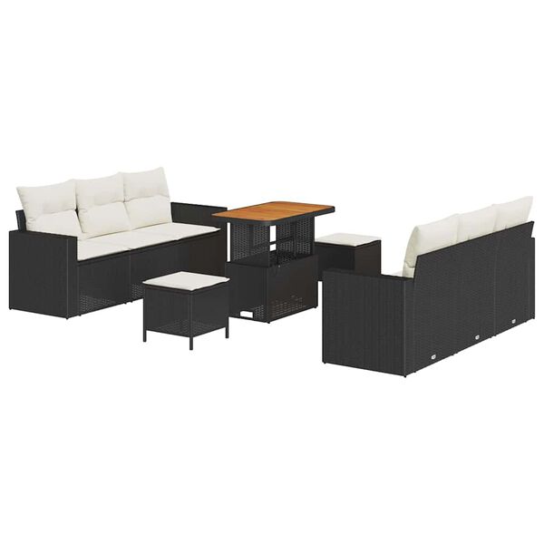 vidaXL Tuin Sofa Set met kussen met opslag 9 pcs Zwart en cr&egrave;me