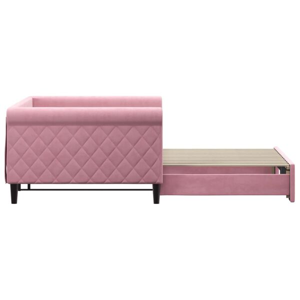 vidaXL Slaapbank met onderschuifbed 100x200 cm fluweel roze