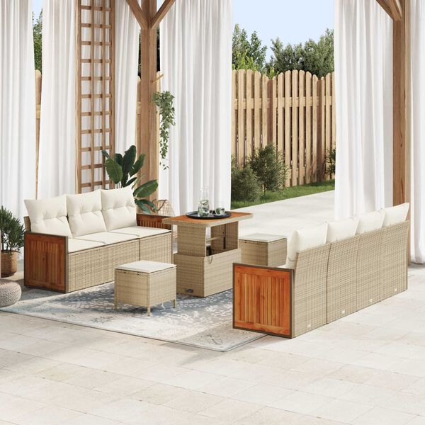 vidaXL Tuin Sofa Set 10 pcs Beige en Cr&egrave;me poly rattan