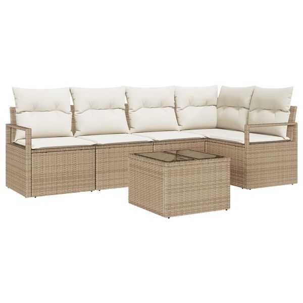 vidaXL Tuinbankenset met kussen 6 pcs Beige en Cr&egrave;me poly rattan