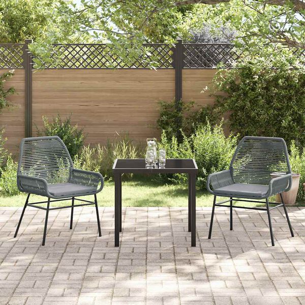 vidaXL Tuin eettafelset met kussen 3 pcs Grijs poly rattan