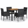 vidaXL 5-delige Tuinset met kussens poly rattan zwart