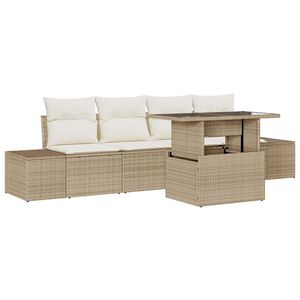vidaXL Tuin Sofa Set met kussen met opslag 5 pcs Beige en Cr&egrave;me