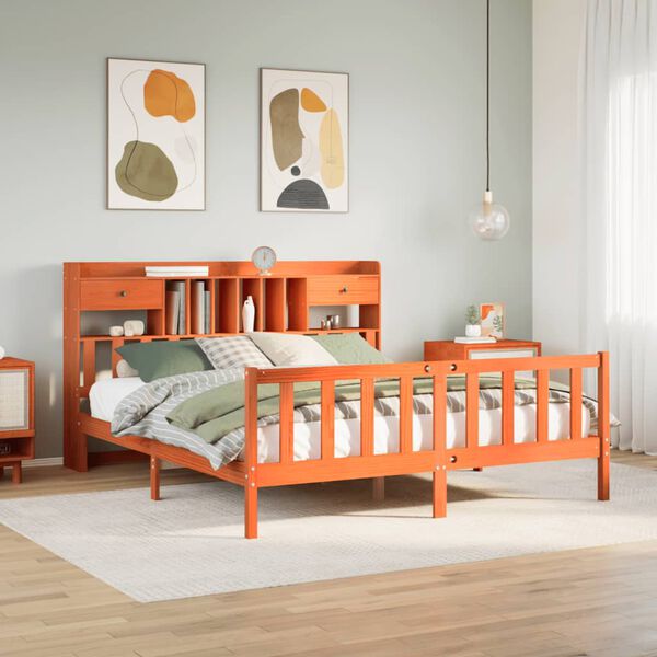 vidaXL Bed met boekenkast zonder matras grenenhout wasbruin 200x200 cm