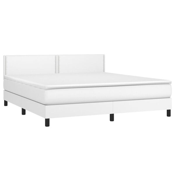 vidaXL Boxspring met matras en LED kunstleer wit 160x200 cm