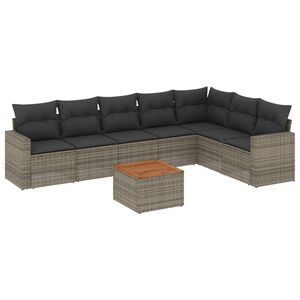 vidaXL 8-delige Loungeset met kussens poly rattan grijs