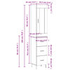 vidaXL Hoge kast 34,5x34x180 cm bewerkt hout grijs sonoma eikenkleurig