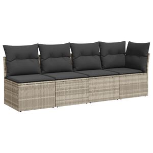 vidaXL Tuinbank 4-zits met kussens poly rattan lichtgrijs