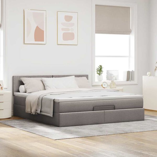 vidaXL Ottoman bed met matras 180x200cm stof taupe