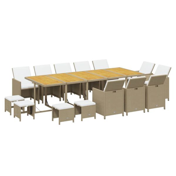 vidaXL 15-delige Tuinset met kussens poly rattan beige