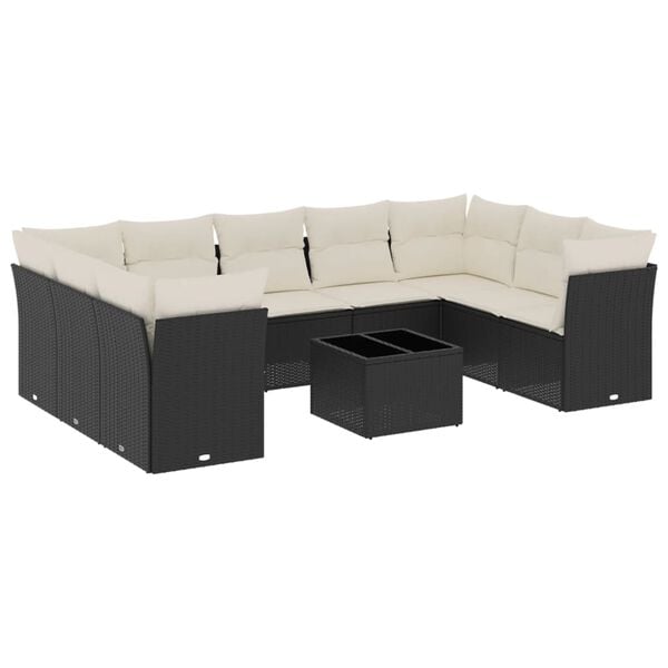 vidaXL 10-delige Loungeset met kussens poly rattan zwart