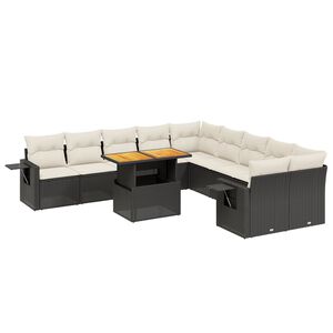 vidaXL 11-delige Loungeset met kussens poly rattan zwart
