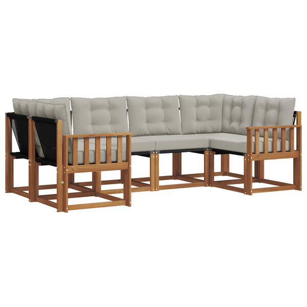 vidaXL Buiten bankenset met kussen 6 pcs Natuurlijk en Lichtgrijs