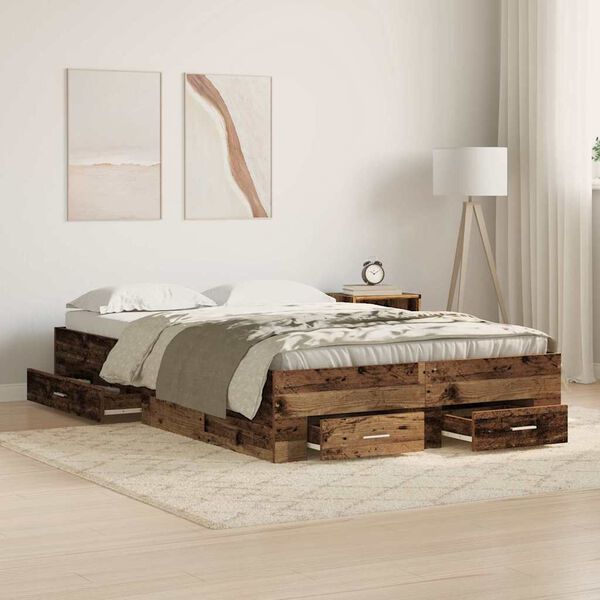 vidaXL Bedframe met lade met opslag Oud Hout 120 x 200 cm Bewerkt hout