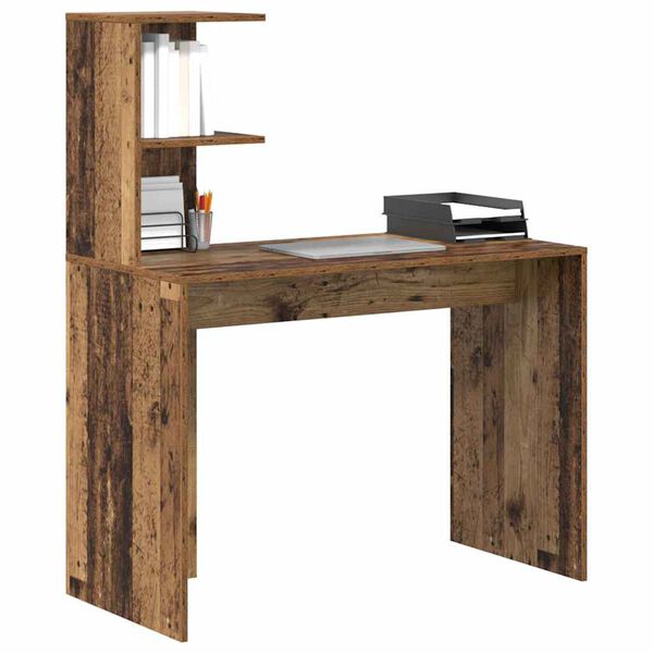 vidaXL Bureau met plank Oud Hout 102 x 50 x 124 cm Bewerkt hout