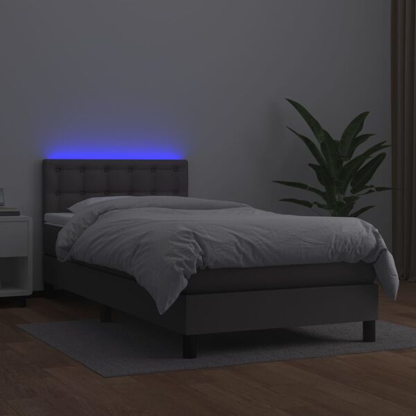 vidaXL Boxspring met matras en LED kunstleer grijs 100x200 cm