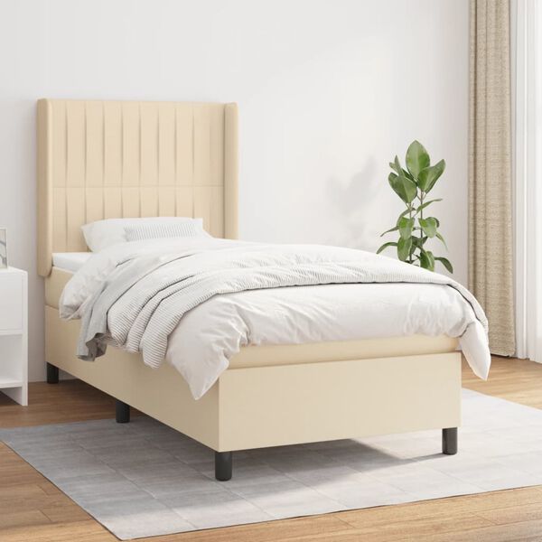 vidaXL Boxspring met matras stof cr&egrave;mekleurig 90x190 cm