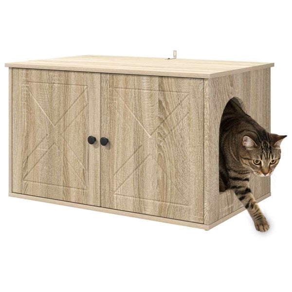 vidaXL Kattenhuis Sonoma 85 x 55 x 50,5 cm Bewerkt hout