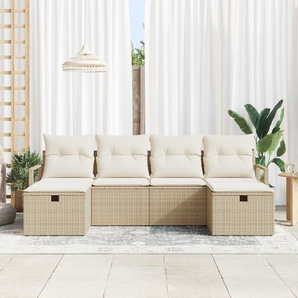vidaXL Bankstel met kussen 5 pcs poly rattan