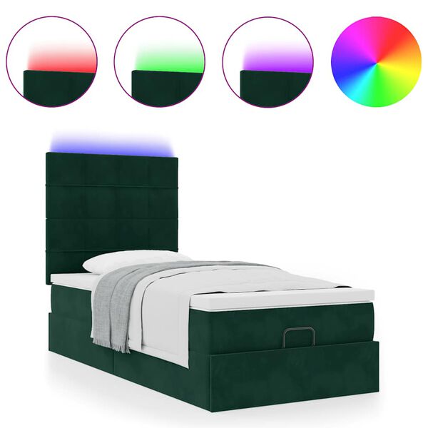 vidaXL Ottoman bed met matrassen en LED's 90x190cm fluweel donkergroen