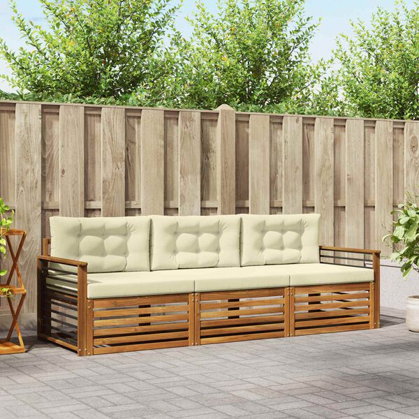 vidaXL Buiten bankenset met kussen 3 pcs Natuurlijk en Cr&egrave;me