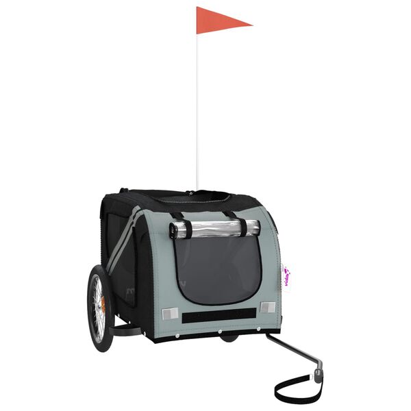 vidaXL Hondenfietstrailer oxford stof en ijzer zwart en grijs