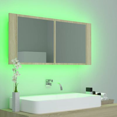 vidaXL Badkamerkast met spiegel en LED 100x12x45 cm sonoma eikenkleur