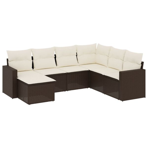 vidaXL 7-delige Loungeset met kussens poly rattan bruin