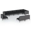 vidaXL 9-delige Loungeset met kussens poly rattan donkergrijs