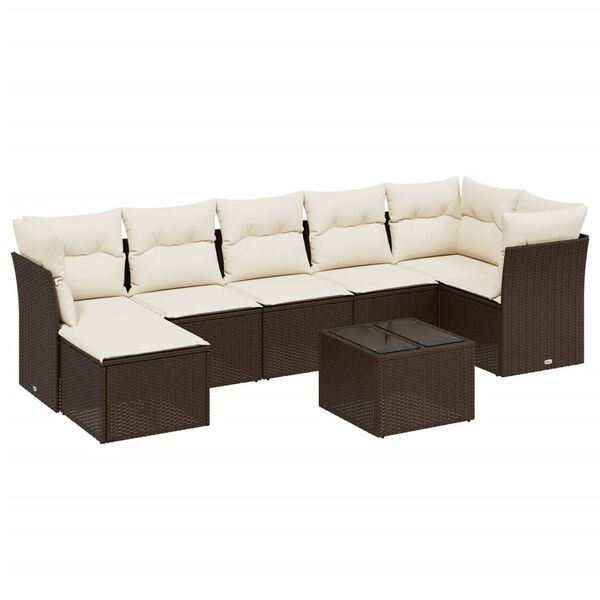 vidaXL 7-delige Loungeset met kussens poly rattan bruin