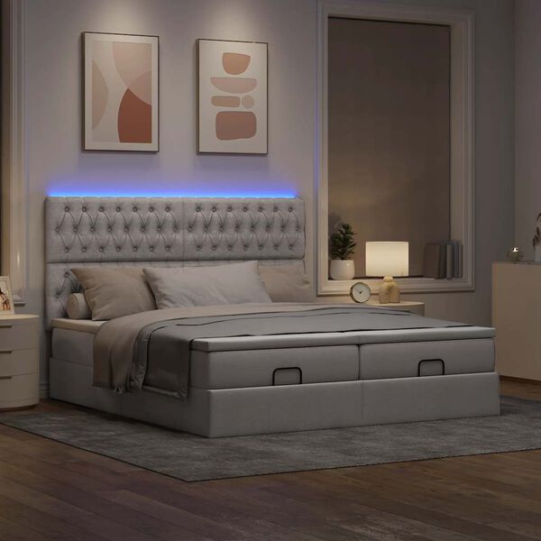 vidaXL Ottoman bed met matrassen en LED's 180x200cm stof taupe