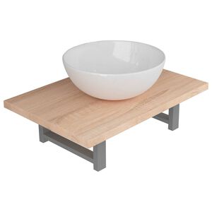 vidaXL 2-delige Badkamermeubelset keramiek eikenkleurig
