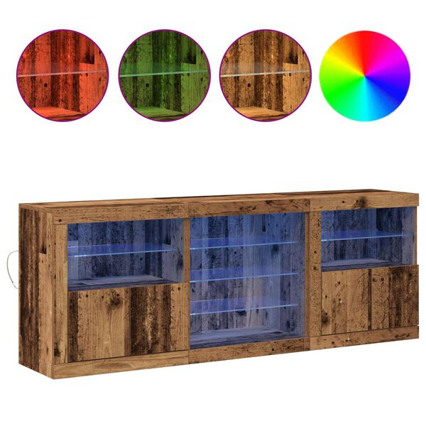 vidaXL LED Sideboard Oudhout 181,5 x 37 x 67 cm Bewerkt hout