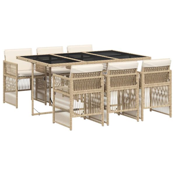 vidaXL 7-delige Tuinset met kussens poly rattan beige